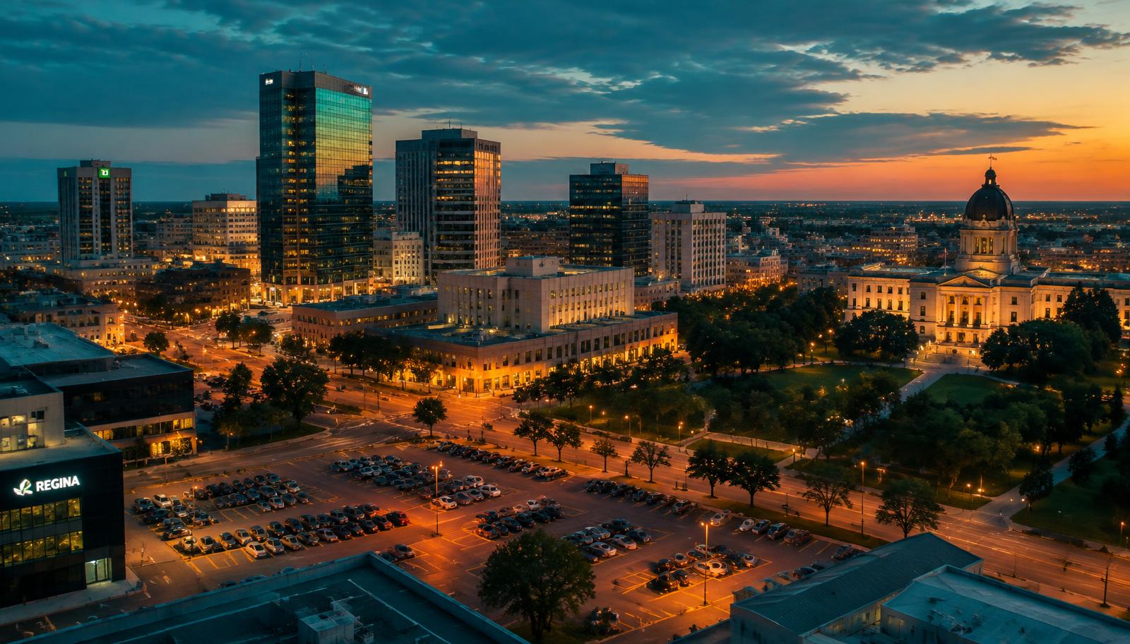 Downtown Regina at dusk